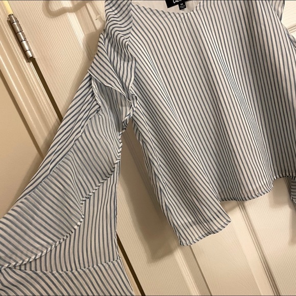 Del Sur Blue Striped Off-the-Shoulder Top - Picture 5 of 5